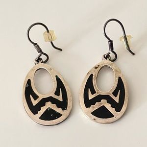 Mexico sterling silver 925 TM 278 inlay inlaid dangle drop earrings black gray